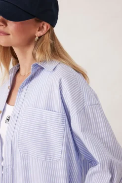 Women Ceres Life Oversized Poplin Shirt - White Heritage Blue Stripe
