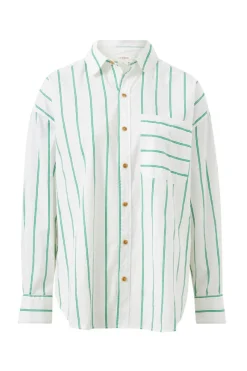 Women Ceres Life Oversized Poplin Shirt- Grass Fine Twin Stripe