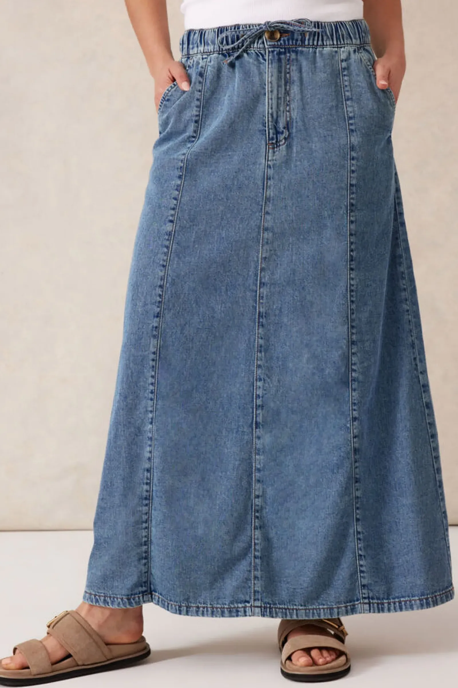Women Ceres Life Panelled Maxi Skirt - Worn Blue Denim