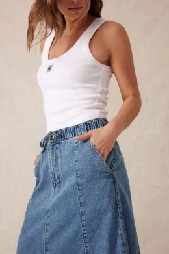 Women Ceres Life Panelled Maxi Skirt - Worn Blue Denim