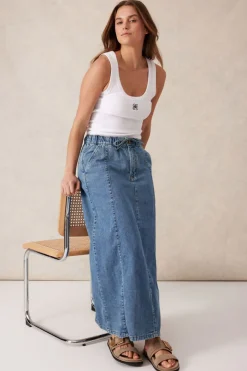 Women Ceres Life Panelled Maxi Skirt - Worn Blue Denim