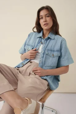 Women Ceres Life Short Sleeve Boxy Shirt - Vintage Blue Denim