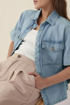 Women Ceres Life Short Sleeve Boxy Shirt - Vintage Blue Denim