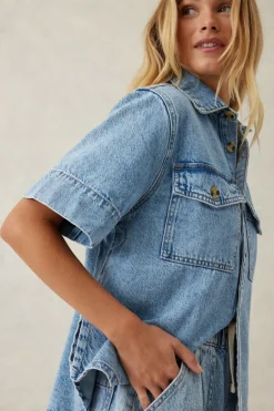 Women Ceres Life Short Sleeve Boxy Shirt - Vintage Blue Denim