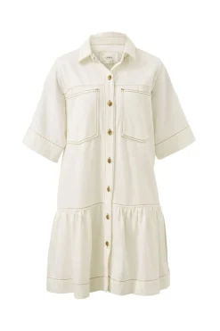Women Ceres Life Short Sleeve Tiered Pocket Shirt Dress - Fresh Ecru