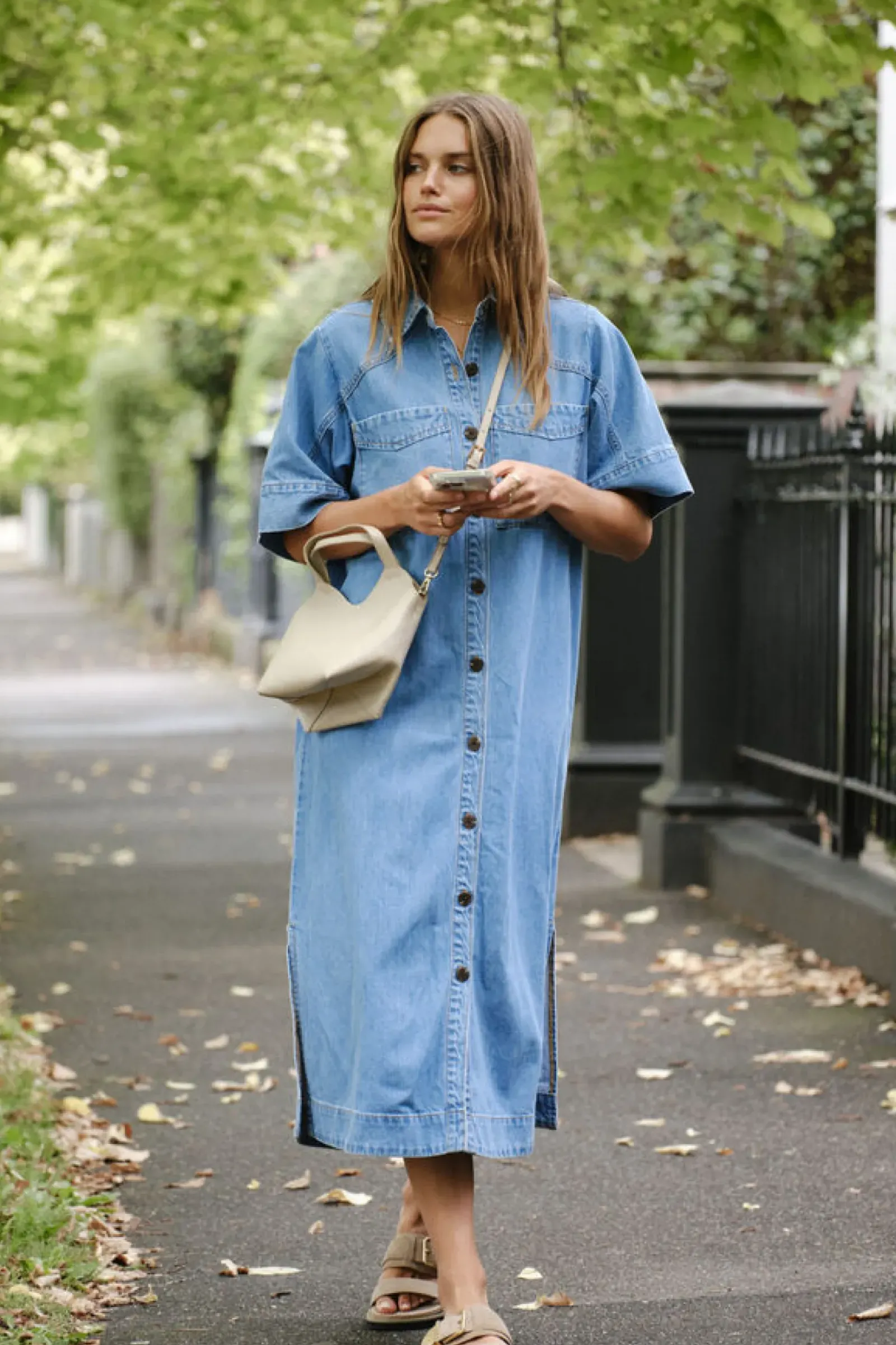 Women Ceres Life Short Sleeve Yoke Detail Midi Dress - Vintage Blue