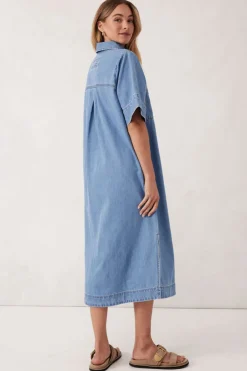 Women Ceres Life Short Sleeve Yoke Detail Midi Dress - Vintage Blue