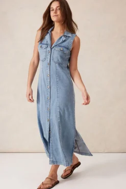 Women Ceres Life Sleeveless Panelled Midi Shirt Dress - Vintage Blue