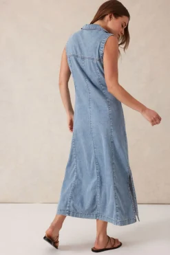 Women Ceres Life Sleeveless Panelled Midi Shirt Dress - Vintage Blue