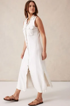 Women Ceres Life Sleeveless Panelled Midi Shirt Dress - Fresh Ecru