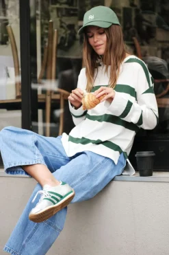 Women Ceres Life Slouchy Long Sleeve - Vanilla Pine Green Bold Stripe