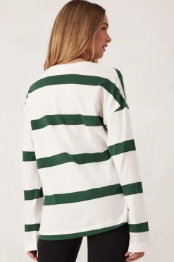 Women Ceres Life Slouchy Long Sleeve - Vanilla Pine Green Bold Stripe