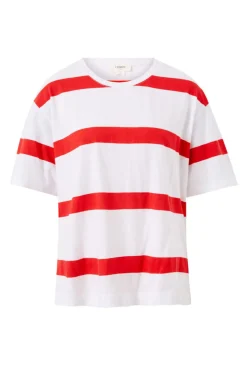 Women Ceres Life Slouchy Split Hem Tee - White/Heritage Red Bold Stripe