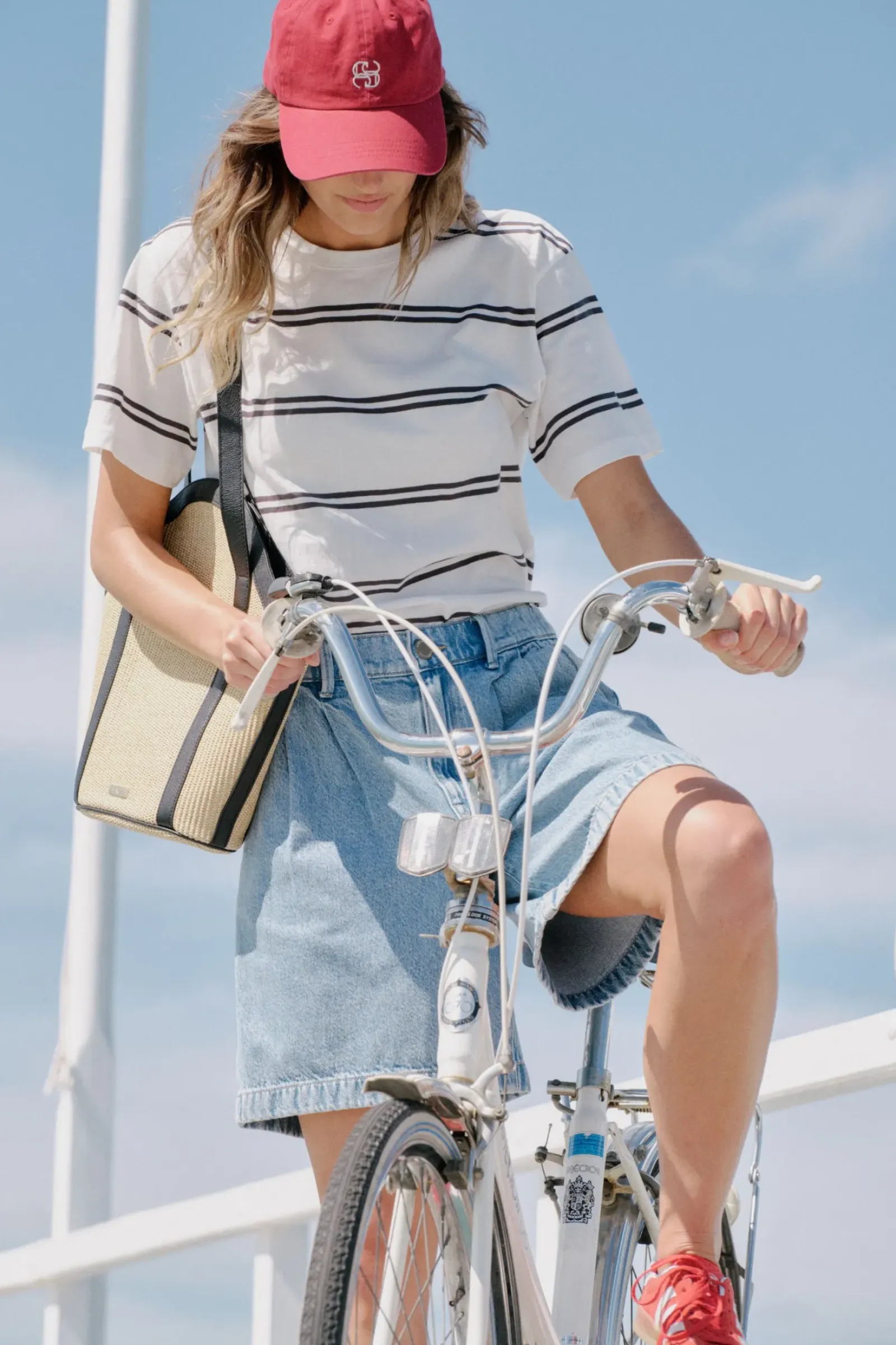 Women Ceres Life Slouchy Split Hem Tee - Vanilla/Phantom Double Stripe