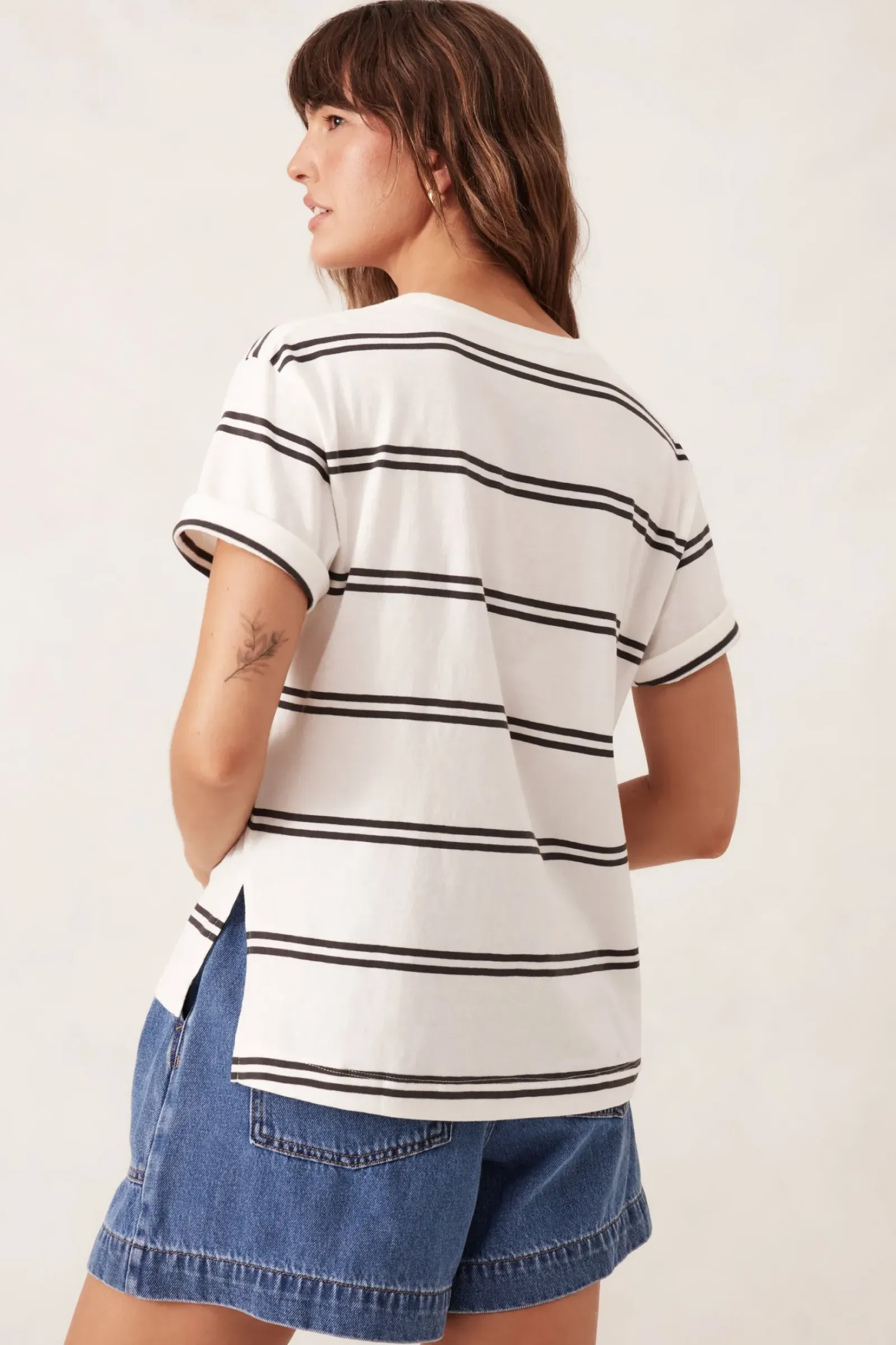 Women Ceres Life Slouchy Split Hem Tee - Vanilla/Phantom Double Stripe