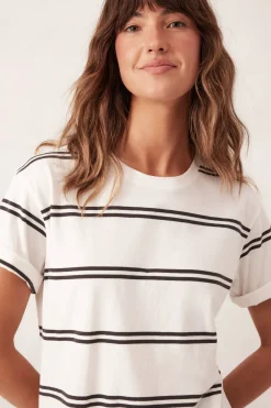 Women Ceres Life Slouchy Split Hem Tee - Vanilla/Phantom Double Stripe