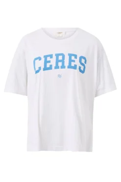 Women Ceres Life Slouchy Split Hem Tee - White/Ceres Varisty Pool Blue