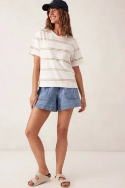 Women Ceres Life Slouchy Split Hem Tee - Vanilla/Matcha Double Stripe