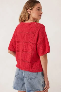 Women Ceres Life Square Knit Boxy Tee - Heritage Red