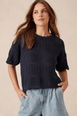 Women Ceres Life Square Knit Boxy Tee - New Navy