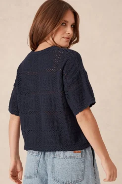Women Ceres Life Square Knit Boxy Tee - New Navy