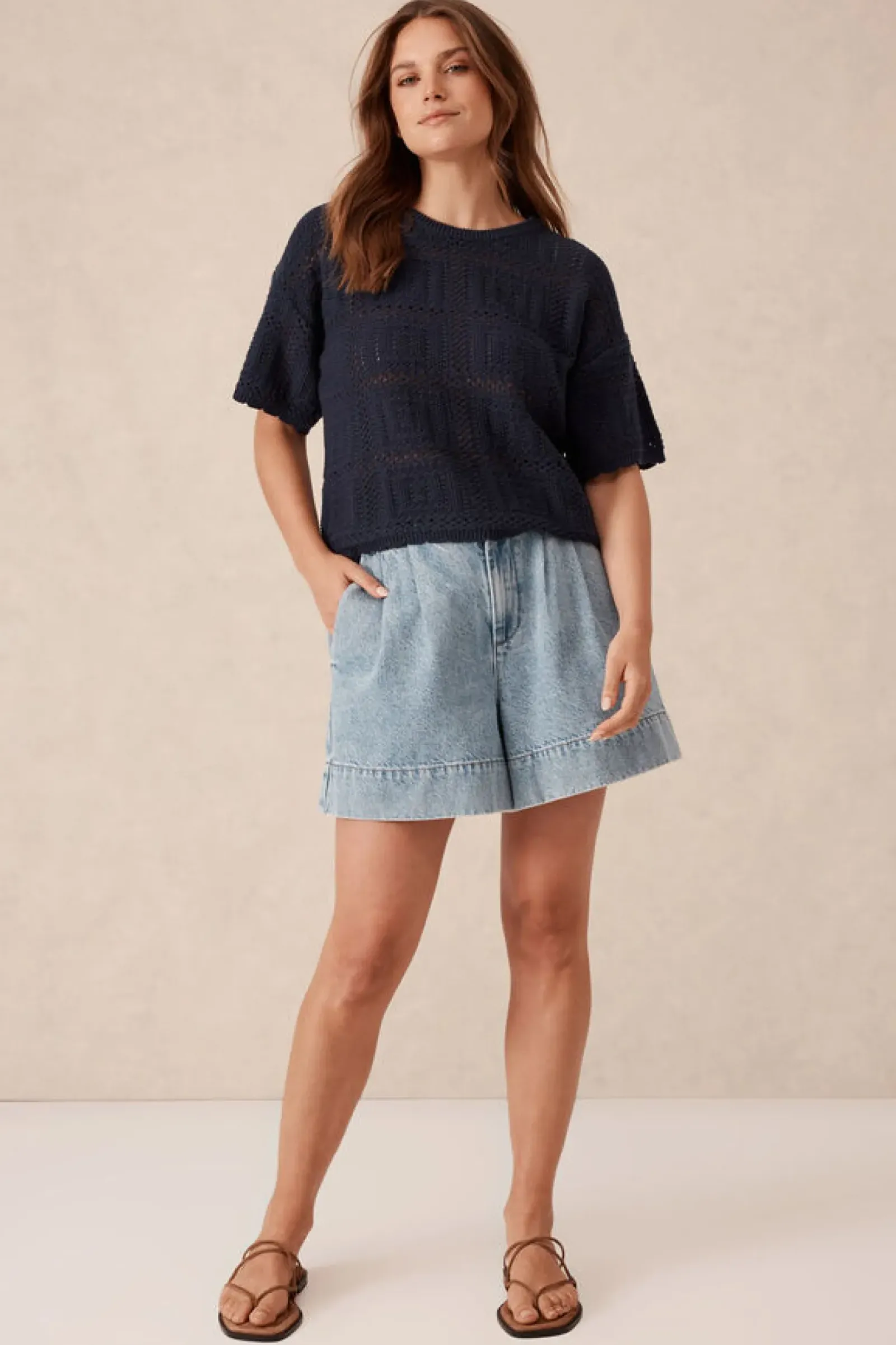 Women Ceres Life Square Knit Boxy Tee - New Navy