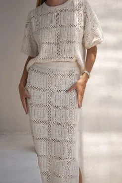 Women Ceres Life Square Knit Midi Skirt - Ecru