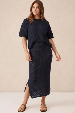 Women Ceres Life Square Knit Midi Skirt - New Navy