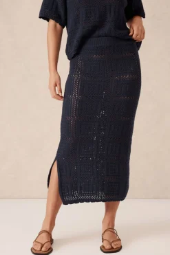 Women Ceres Life Square Knit Midi Skirt - New Navy