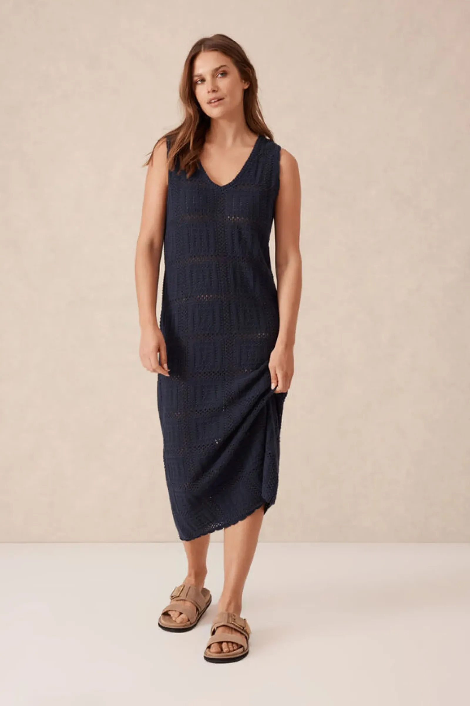 Women Ceres Life Square Knit Midi Tank Dress - New Navy