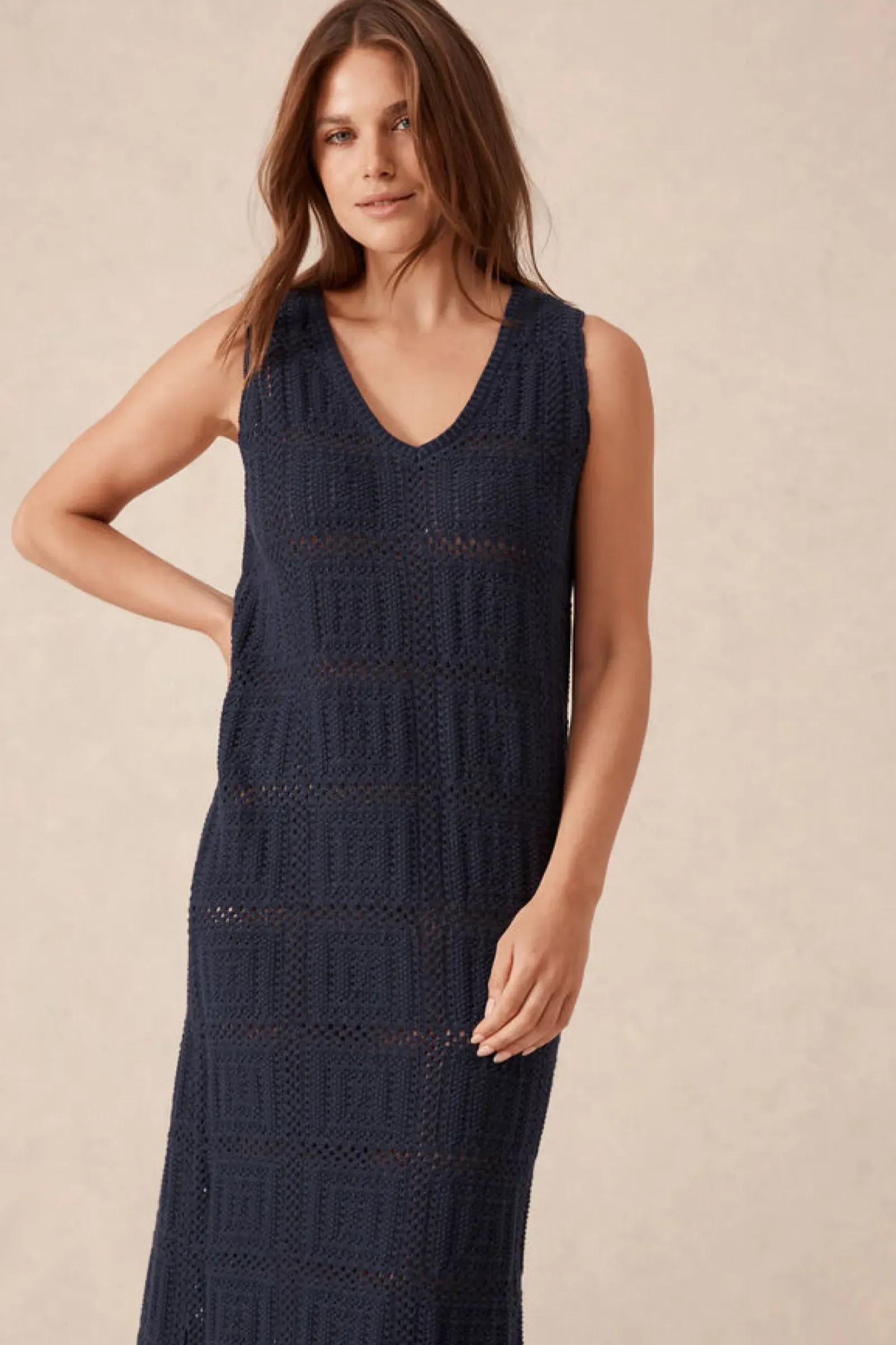 Women Ceres Life Square Knit Midi Tank Dress - New Navy