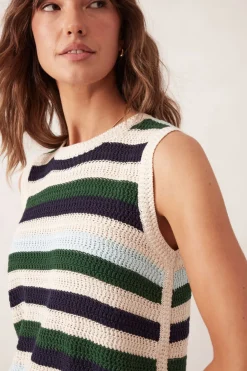 Women Ceres Life Textured Mulit Stripe Knit Tank - Aqua Pine Navy Stripe