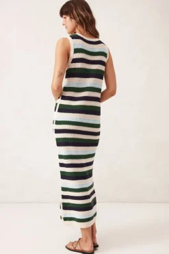 Women Ceres Life Textured Multi Stripe Knit Midi Dress - Aqua Pine Navy Stripe
