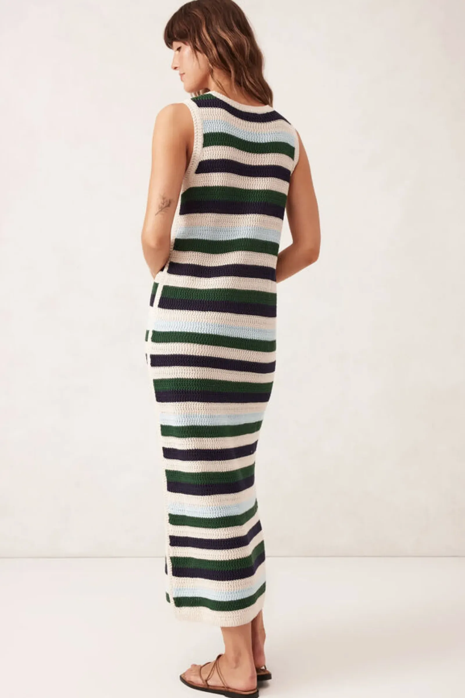 Women Ceres Life Textured Multi Stripe Knit Midi Dress - Aqua Pine Navy Stripe