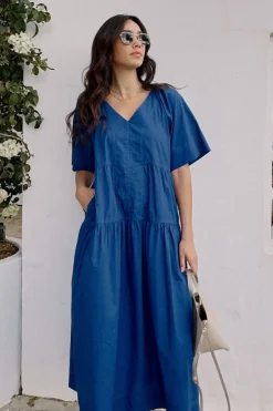 Women Ceres Life Tiered Poplin Midi Dress - Fresh Cobalt