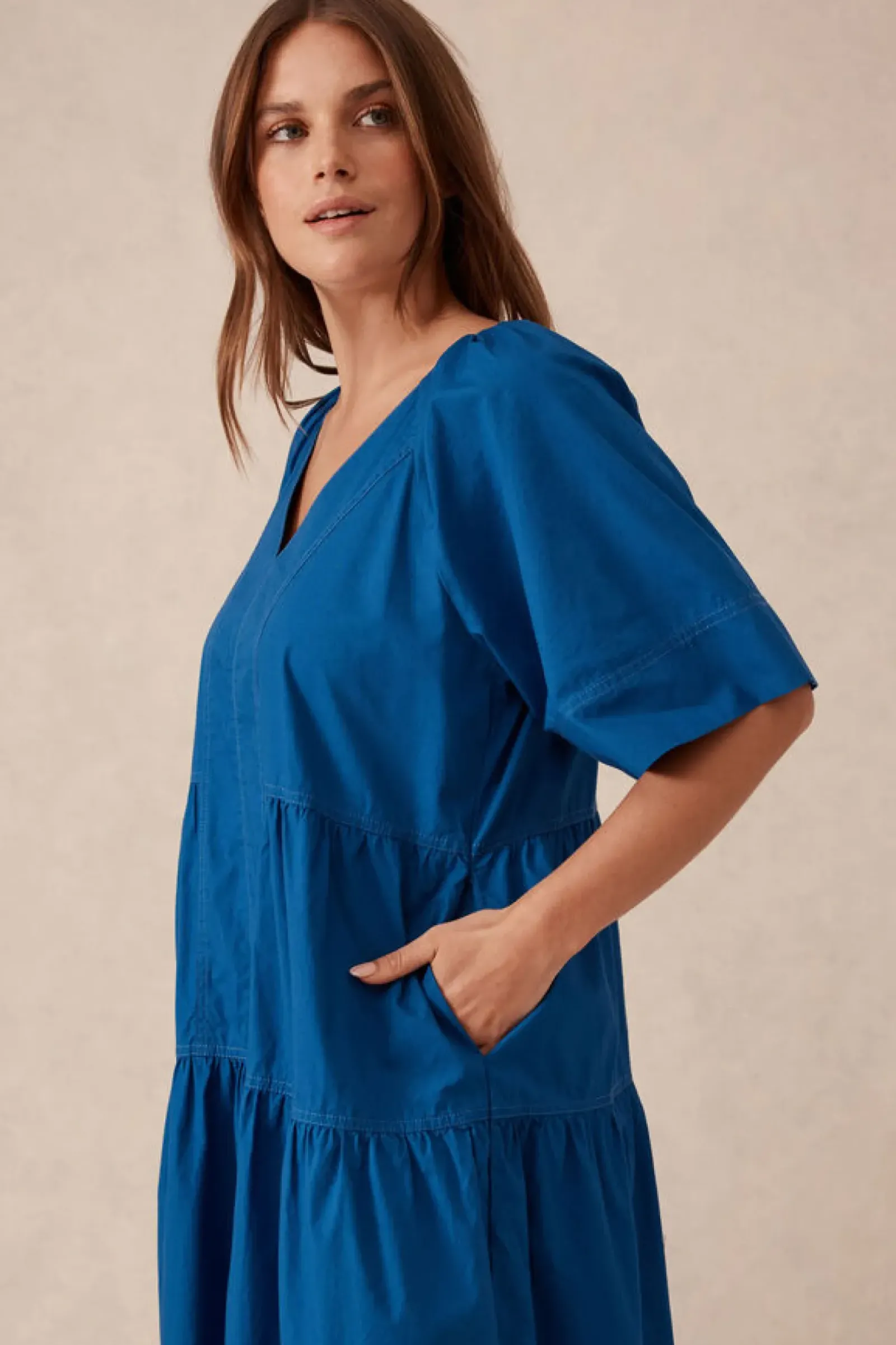 Women Ceres Life Tiered Poplin Midi Dress - Fresh Cobalt