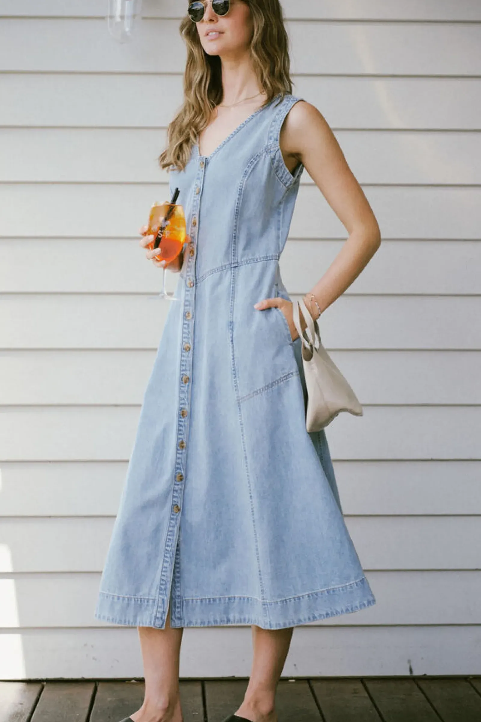 Women Ceres Life V Neck Flared Midi Dress - Worn Blue