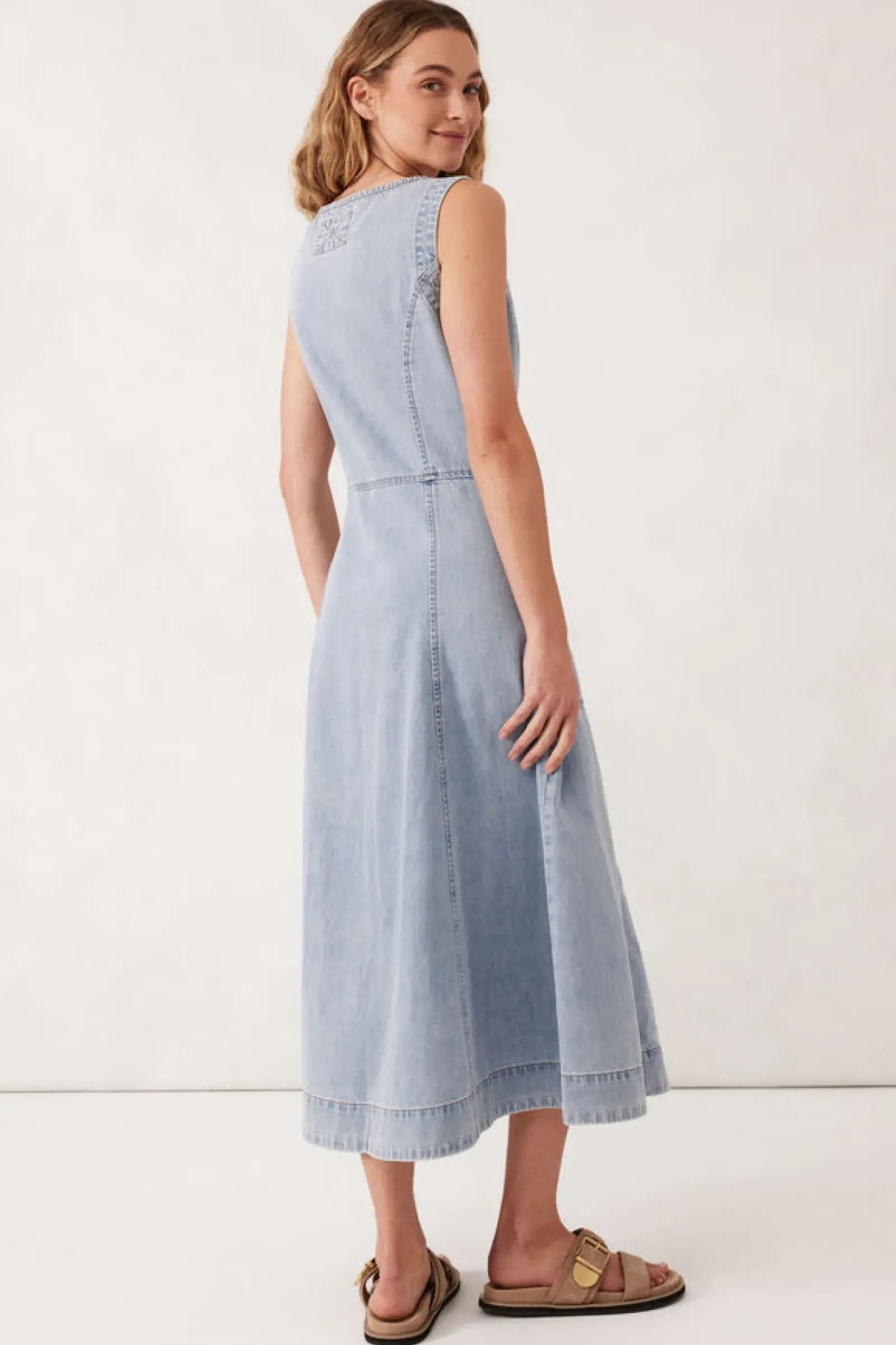 Women Ceres Life V Neck Flared Midi Dress - Worn Blue