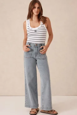 Women Ceres Life Wide Leg Front Pocket Jean - Vintage Blue