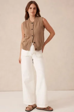 Women Ceres Life Wide Leg Front Pocket Jean - Fresh Ecru