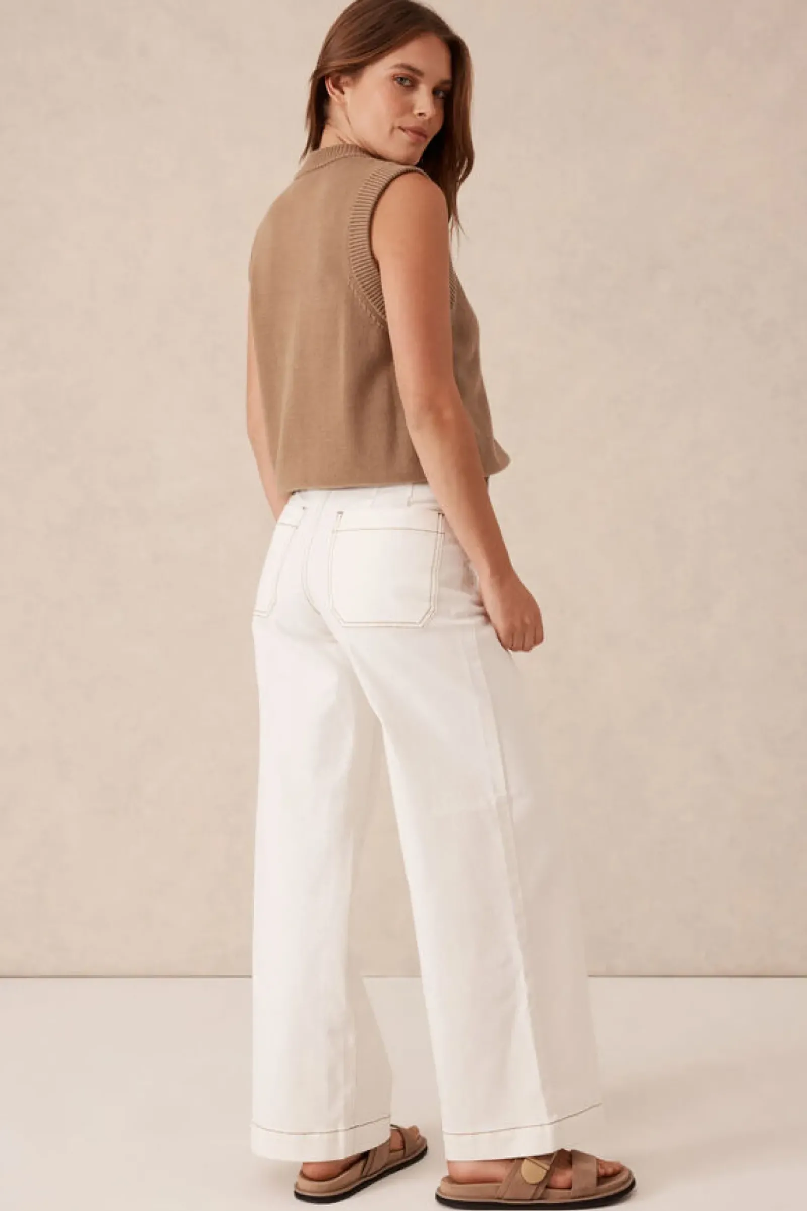 Women Ceres Life Wide Leg Front Pocket Jean - Fresh Ecru