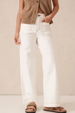 Women Ceres Life Wide Leg Front Pocket Jean - Fresh Ecru