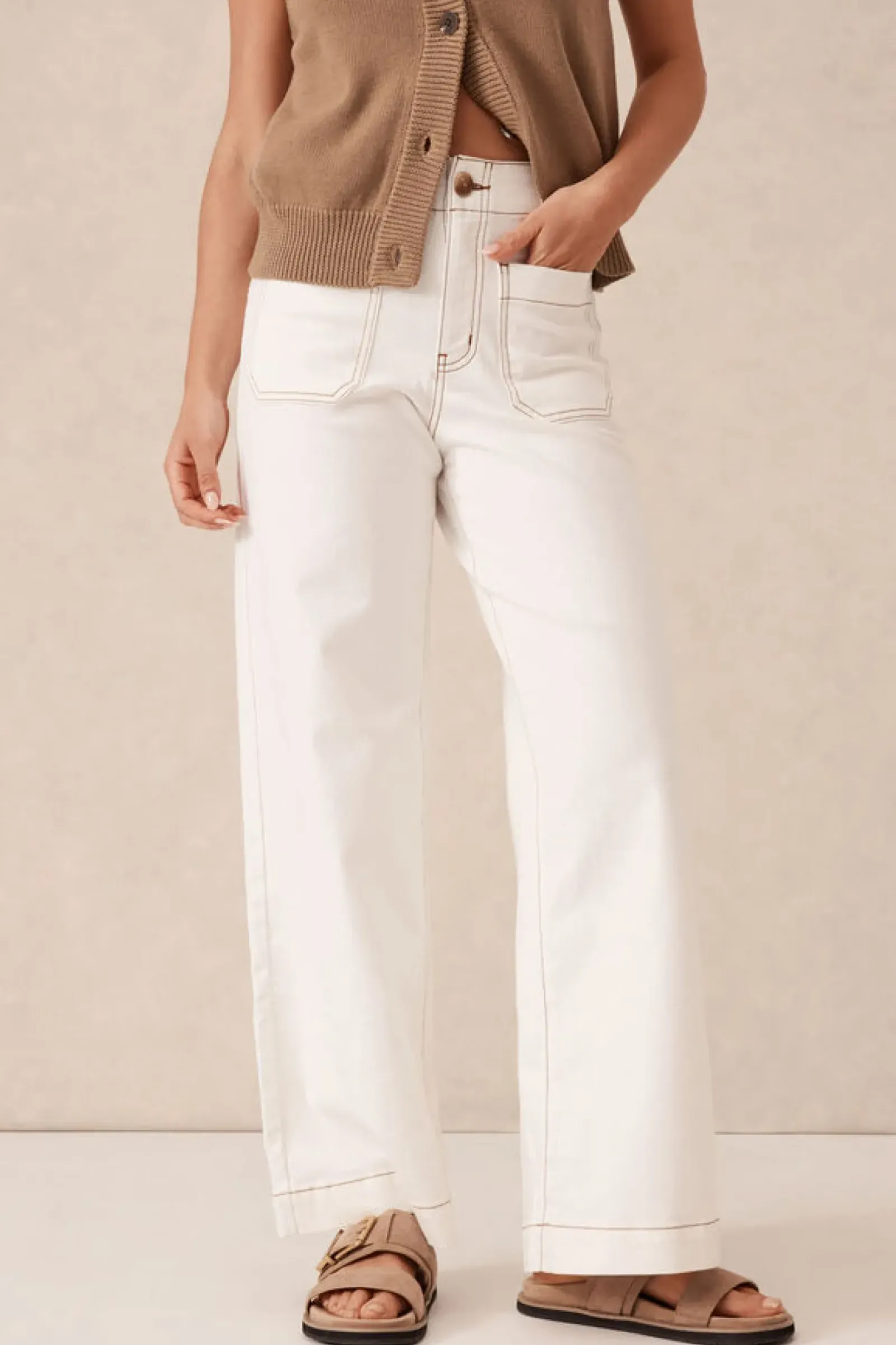 Women Ceres Life Wide Leg Front Pocket Jean - Fresh Ecru