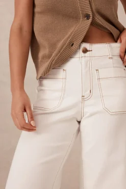 Women Ceres Life Wide Leg Front Pocket Jean - Fresh Ecru