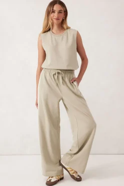 Women Ceres Life Wide Leg Terry Trackpant - Matcha Side Stripe