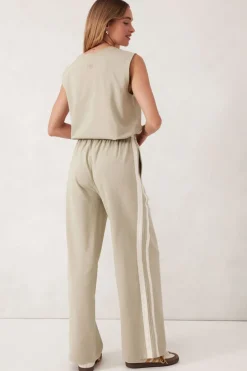 Women Ceres Life Wide Leg Terry Trackpant - Matcha Side Stripe