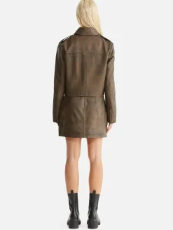 Women Ena Pelly Lennie Leather Biker Jacket - Worn Brown