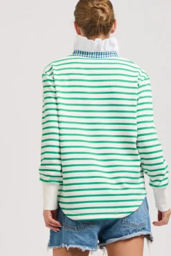 Women Est1971 Est 1971 Rugby Frill Collar Cotton Sweatshirt - Green Stripe