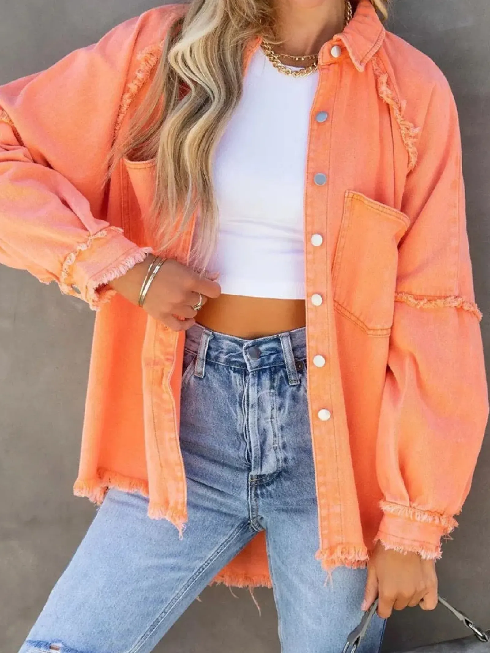 Women Eyes on Floyd Trixie Shirt Denim Jacket - Orange