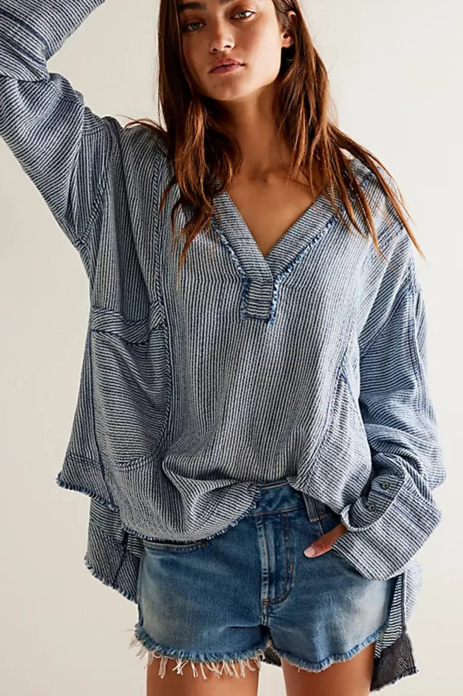 Women Free People By The Shore Shirt - Indigo Stripe
